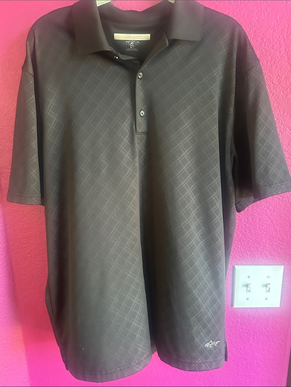 Greg Norman Collection Black Polo with Subtle Diamond Texture